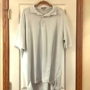 Light blue and white striped polo